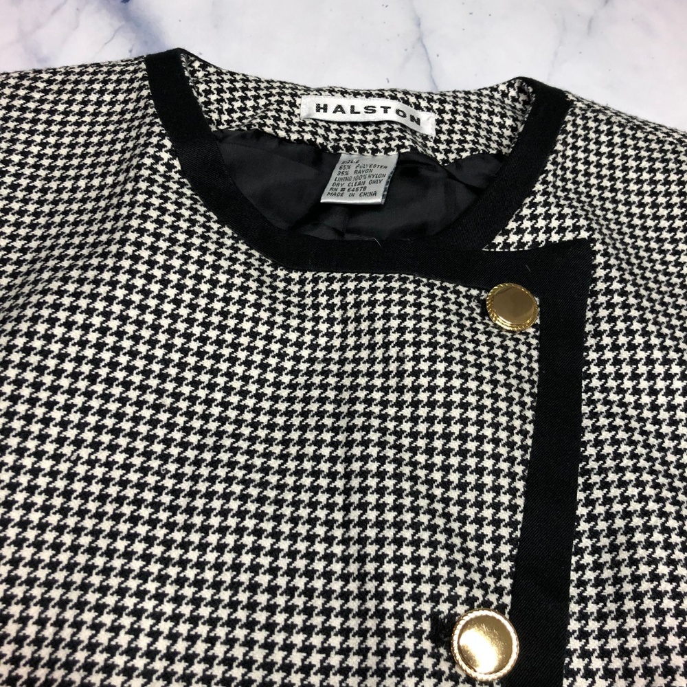 Halston Black & White Houndstooth Blazer Jacket - Picture 5 of 8